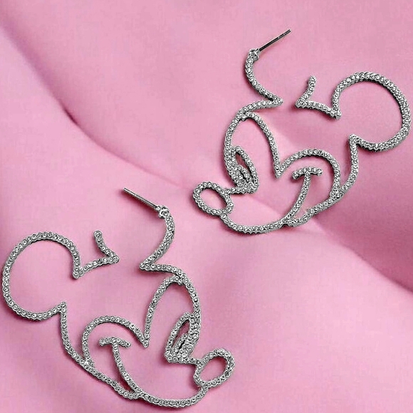 Disney Jewelry - New Disney Mickey Mouse Silver pavé crystal earrings Licensed Disney 2.5" x 1.7"